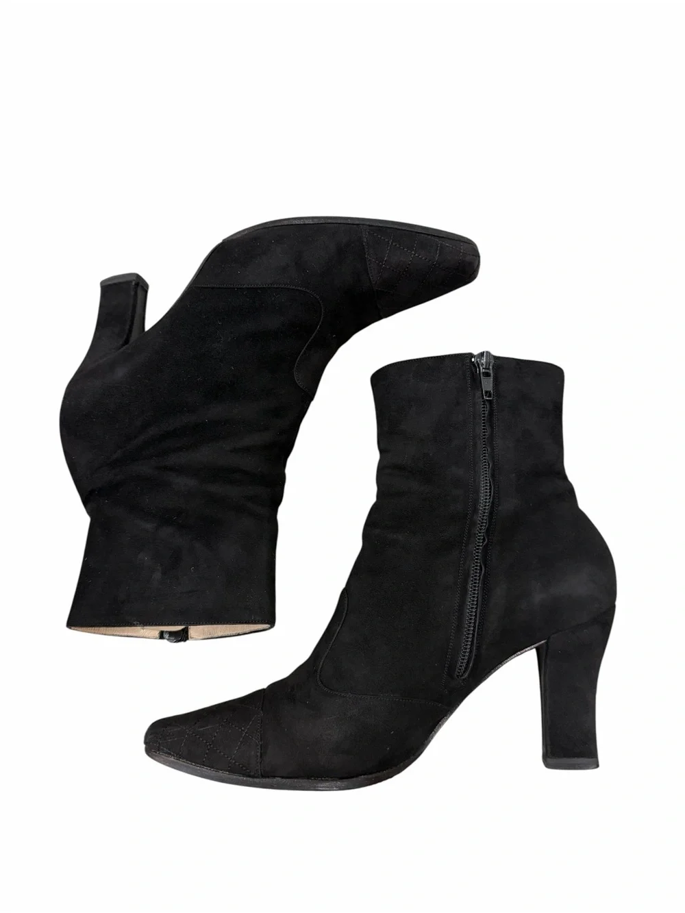 Authentic CHANEL Black Suede Quilted Cap Toe Ankle Boots Booties EU 38